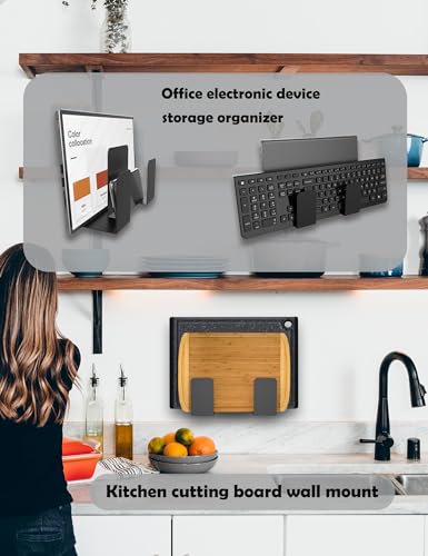 Universal Wall Mount for Laptop/Keyboard/Tablet/Kindle/Router/Modem/Cable Box Wall Shelf Holder Organizer Fit for Electronics Desk Side& Bedside Storage (Black)