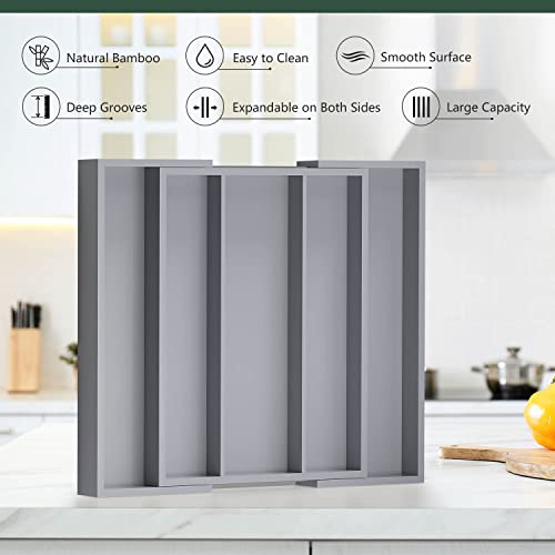 Large Kitchen Utensil Drawer Organizer - Expandable 5 Slots Cooking Utensil Organizer Multipurpose Silverware Organizer for Storage Repair Tools, Painting Tools W13.7"-19.9" x L17.6" X H2.5" (Grey) - color: Grey