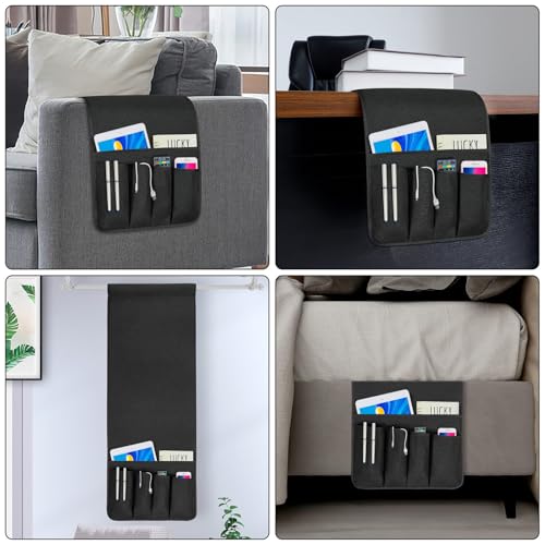 NB Sofa Armrest Organize Remote Holder Bedside Caddy Organizer With 5 Pockets，Non-Slip Couch Remote Control Holder Couch Armchair Caddy Accessories (Black, 35"X12.4") - color: black, size: 35"x12.4"