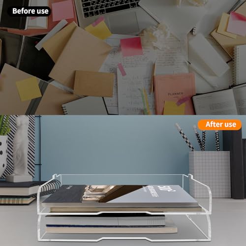 2 Pack- Stackable Paper Letter Tray,Clear Acrylic Magazine Holder and File Organizer - Sleek Desk Organizer for Home Office, Bookshelf, or Workspace - Space-Saving Transparent Document Holder - style: Stackable-2 Pack