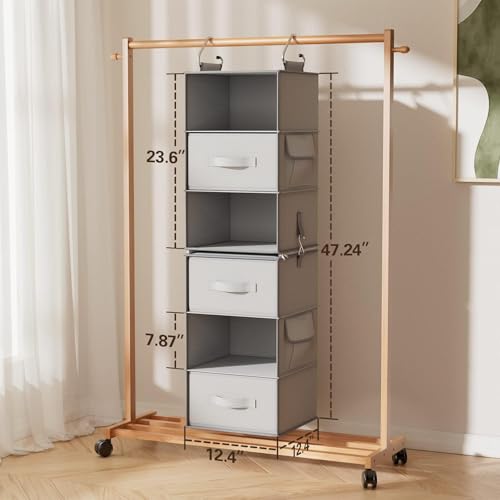 Pipishell 6-Shelf Hanging Closet Organizer with 2 Separable 3-Tier Shelves, 3 Drawers & Side Pockets Closet Organizers and Storage for Wardrobe Organization and Nursery Clothes Organizer, Gray - color: Grey