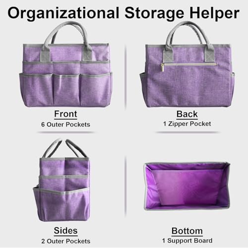 Cupohus Craft Organizer Bag, Art Supply Tote with Multiple Pockets, Portable Sewing Bag for Markers Scissors Brushes, Multi-Purpose Storage Case for Artists Crafters Hobbyists, Lightweight Travel Tote - color: Purple