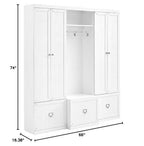 BOWERY HILL 3-Piece Modern Wood Entryway Set, 74 in H x 66 in W x 16.38 in D, MDF and Birch Veneer, White Finish, Includes Hall Tree with Hooks and 2 Pantry Closets, Modular Storage for Home