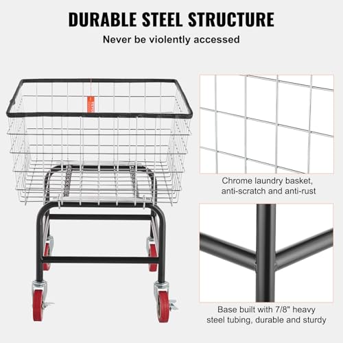 VEVOR Wire Laundry Cart, 2.8Bushel Wire Laundry Basket with Wheels, 26.7''x21.7''x26.4'' Commercial Basket Cart, Steel Frame with Chrome Finish, 4" Casters - size: 2.8 Bushel--26.7''x21.7''x26.4''
