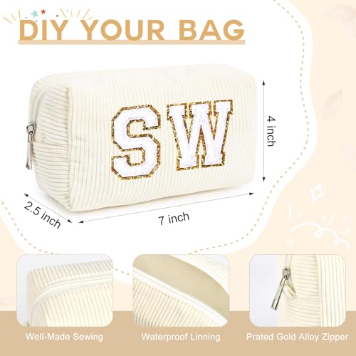 SOIDRAM 12 Pieces Makeup Bag Corduroy Cosmetic Bag Beige Makeup Pouch Travel Toiletry Bag Organizer Cute Makeup Brushes Storage Bag for Women - color: Corduroy Beige, size: 12 Pack