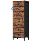 Furnulem Bedroom Dresser with 7 Drawers,Tall Industrial Fabric Chest of Drawers, Vertical Storage Tower Bedside Furniture in Living Room,Closet,Entryway-Sturdy Steel Frame(Rustic Brown) - color: Rustic Brown, size: 11.8"D x 15.8"W x 43.3"H (7 Drawers)