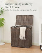 SETVSON Laundry Hamper with Lid Wicker Laundry Basket 112 L (29.6 Gal) Laundry Hampers Handwoven Rattan Laundry Hamper with Handles 3 Removable Washing Bag, 6 Mesh Bags for Bathroom Bedroom Brown - color: Brown, size: 29.6 Gal