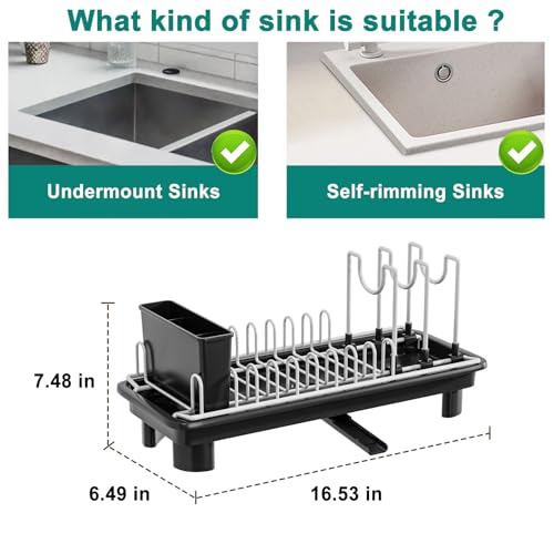 junyuan Compact Dish Drying Rack,Small Dish Rack for Kitchen Counter, Dish Drainer with 360° Rotatable Spout,Plate Rack, Dish Strainer with Cutlery Holder for Pots, Fork & Knives Space Saving - size: 1 Tier Countertop