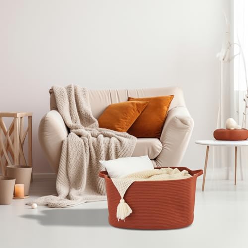 XUANGUO Large Rectangle Blankets Basket Living Room 22"x17"x12" Woven Cotton Rope Storage Baskets for Nursery Toy Baskets for Kids and Dogs Wicker Laundry Basket Bin for Clothes Towels rustic - color: rustic