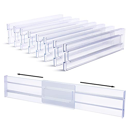 Vtopmart Drawer Dividers Organizers 8 Pack, Adjustable 3.2" High Expandable from 12.2-21.4" Kitchen Drawer Organizer, Clear Plastic Drawers Separators for Clothing, Installed by Double-sided Tape