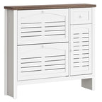 ONBRILL Shoe Storage Cabinet with 2 Flip Drawers, 1 Drawer, 1 Side Cabinet, Narrow Shoe Organizer with Ventilated Grille Panel & Movable Shelves, Freestanding Hidden Shoe Rack for Entryway (White)