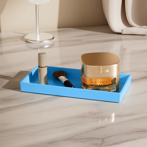 Vanity and Bathroom Tray, 7.7" ABS Countertop Organizer,Waterproof Vanity Tray for Toilet Tank,Perfume,Soap,Keys,Bathroom Accessories,Kitchen and Bath Trays,Non Slip Small Trays,Blue,2 Pack - color: Blue, size: 7.7'' x 4'' x 0.7'' (2 Pack)