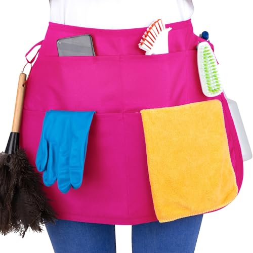 5-Pocket Waterproof Professional Cleaning Apron. Made for Pro Cleaners. Like a Cleaning Caddy Around Your Waist - color: Hot Pink, style: Standard