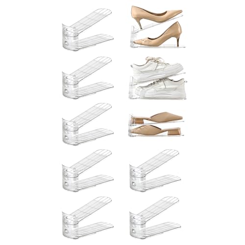 shoe slots organizer, Clear Shoe Stacker, Adjustable Level Shoe Rack,Storage Space Saver for Sneakers Display (Transparent, 10Pack) - color: Transparent, size: 10 Pack