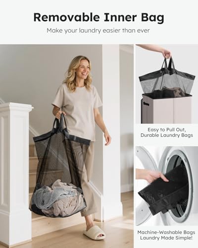 SOLEDI Laundry Hamper with Lid 130L Large & Tall Collapsible Laundry Basket, Clothes Hamper with Bag Removable Easy to Carry, Dirty Hampers for Bedroom, Bathroom, Dorm, College, Light taupe - color: Light taupe, size: 130L