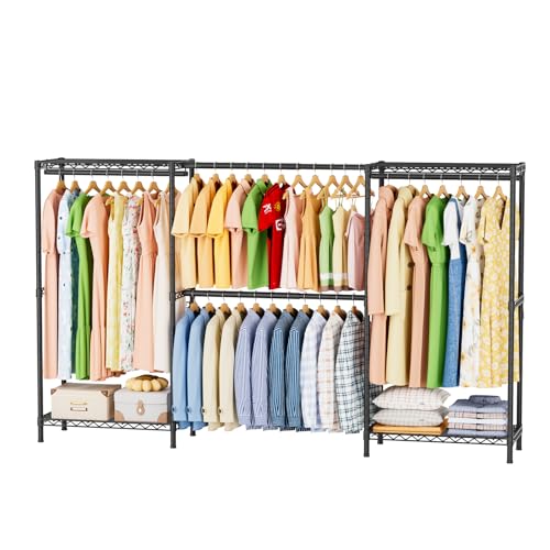 SINGAYE Clothes Rack Portable Closet Coat Wardrobe Heavy Duty Clothing Racks System Organizers and Storage for Hanging Clothes Garment Rack Adjustable with Shelves 15.8" D*(77-88) W*76.5" H Black
