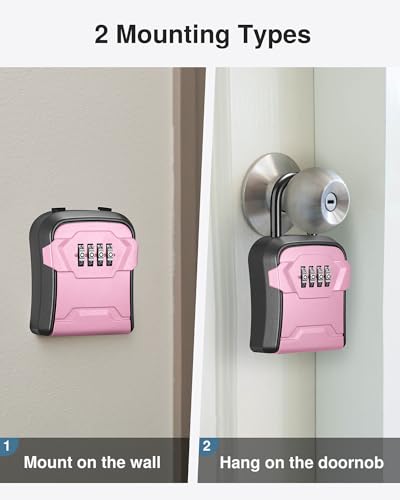 Puroma Lock Box, Key Lock Box Wall Mount & Portable Combination Lockbox with Resettable Code, Security Lockbox for Outside House Keys, Apartment Realtors Spare Keys Storage (1 Pack, Pink) - color: Pink