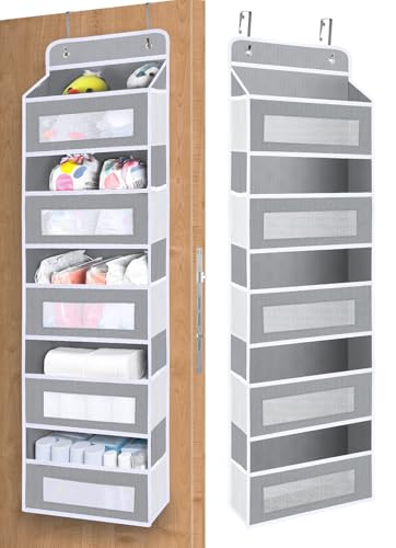 Over The Door Organizer Storage, 5 Shelf Hanging Door Organizer with 10 Large Capacity Pockets, Anti Tilt 44 lb Load Behind Door Storage for Bedroom, Bathroom, Pantry, Nursery, (Grey) - color: Grey, size: 1 Pack