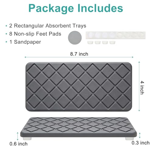 Water Absorbing Stone Drying Tray for Kitchen Counter Decor Bathroom Sink Organizer Soap Dish Dispenser Tray Diatomite Stone Fast Quick Drying Mat Bathroom Vanity Trays Sponge Holder Drink Coasters - color: Dark Grey Quilted