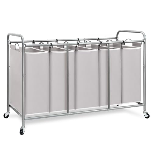 STORAGE MANIAC 5 Section Laundry Sorter, 5 Bins Rolling Separator Laundry Basket, Dirty Clothes Hamper Divider with Heavy Duty Rolling Lockable Wheels, Large Clothes Organizer Cart, Gray - color: Gray, size: 5 Section