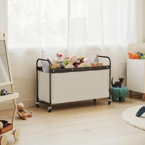 StorageWorks Toy Box with Wheels for Kids, 135L Large Toy Storage Chest and Organizer, 23" Metal Toybox with 360° Swivel Wheels for Bedroom, Kids Room, Stuffed Animal Storage, Beige - color: Beige, size: 33"Lx13"Wx23¼"H