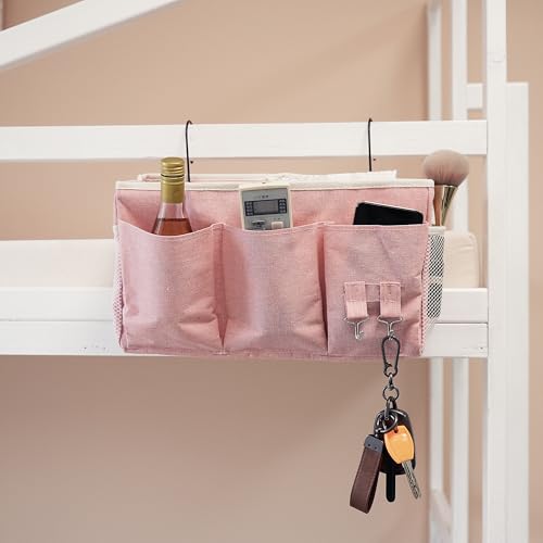 Bedside Caddy, Bedside Hanging Storage Organizer forBunk and Hospital Beds,College Dorm Bed，Can be Placed Glasses Books Mobile Phones(Light Pink) - color: Light Pink