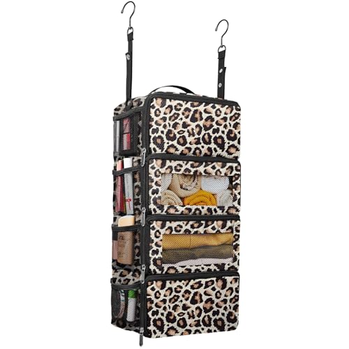 Suitcase Organizer, Travel Luggage Organizer Hanging Shelves Packing Cube Closet/Collapsible Portable Travel Organizer for Carry-on - color: Leopard Print-S-4 Tier, size: Small