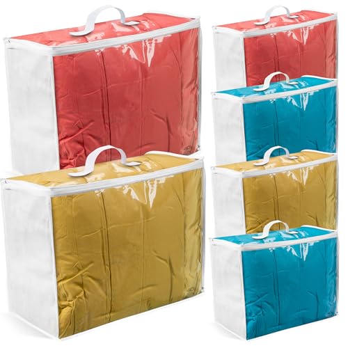 VitalUp 6 pack Clear Plastic Storage Bag with Zipper, Foldable Moving Bag for Comforters, Blankets, Bedding, Storage Containers, Breathable, Durable Clothes and Duvet Closet Organizers, 18x15x9 - color: Clear with Non-Woven Sides, size: 18x15x9 (39.8L) -