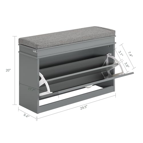 Haotian Shoe Storage Bench with Cushion, Grey Narrow Shoe Rack for Entryway, Small Shoe Cabinet with Flip-Drawer, Closet Hallway Mudroom FSR82-L-HG - color: Grey, size: 1 Drawer:29.5x9.4x20"