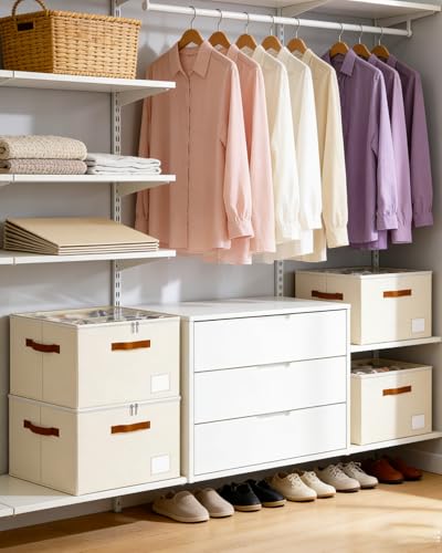 Shoe Organizer for Closet with Clear Cover, Fits up to 16 Pairs Foldable Shoe Storage Organizer Box Bin with Adjustable Dividers
