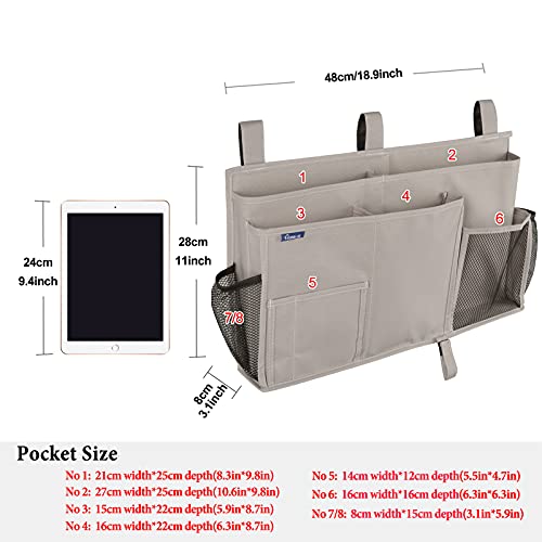 Surblue Bedside Caddy Hanging Bed Organizer Storage Bag Pocket for Bunk and Hospital Beds, College Dorm Rooms Baby Bed Rails,Camp (8 Pockets),Gray - color: A-Grey, size: Large