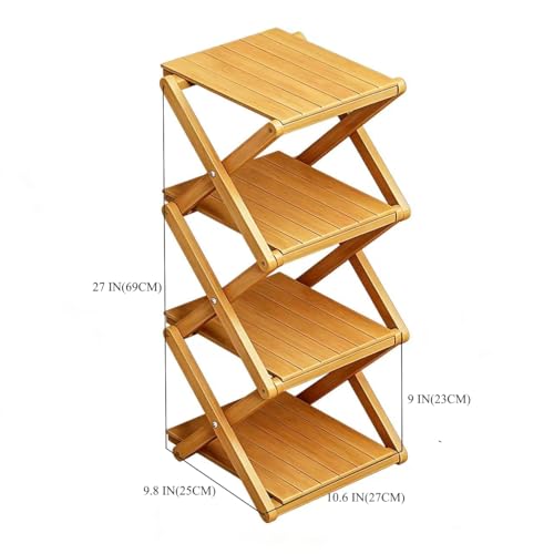 Bamboo Shoe Rack - No Assembly Required, Tall Narrow Foldable Shoe Organizer, Space-Saving Multifunctional Shelf for Entryways, Corners, Bedrooms, Balconies, 4 Layer(Reinforced and Thickened) - color: Wood Color, size: 4 Layers
