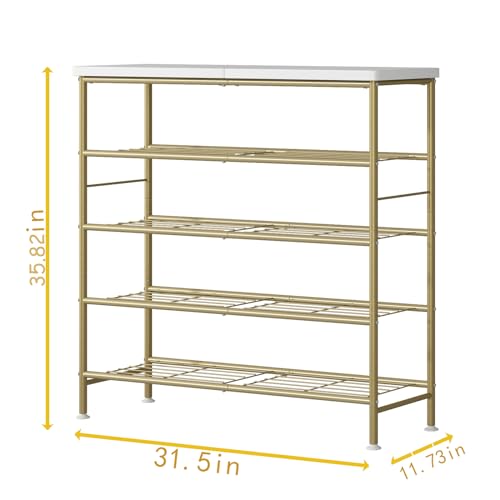 SUOERNUO Shoe Rack Organizer 5 Tier for Closet Entryway Free Standing Metal Storage Shoe Shelf with MDF Top Board，Gold - color: Gold, size: Standard 5 Tier