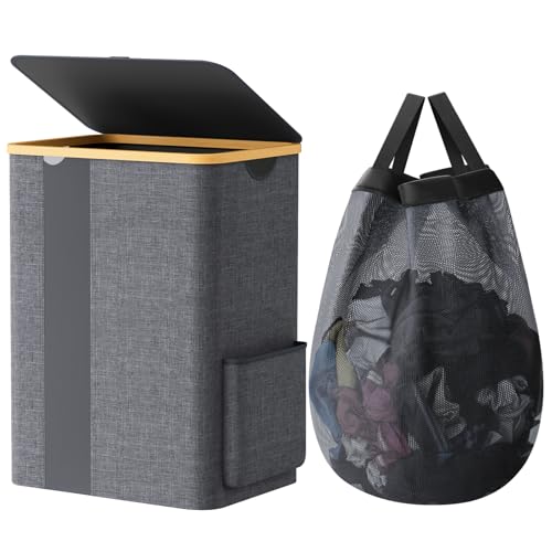 BlissTotes Laundry Basket with Lid, 80L Clothes Laundry Hamper with Handles and Removable Laundry Bag, Breathable Design Hamper with Lid for Bedroom, Bathroom, Dorm, Laundry Room - Light Grey - color: Light Grey, size: 80L