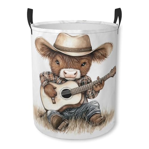 Funny Cowboy Highland Cow Laundry Basket Animal Foldable Laundry Hamper with Handles Clothes Storage Bin for Household Bedroom Bathroom Dorms 17.3"x13.6" - color: Funny Cowboy Highland Cow