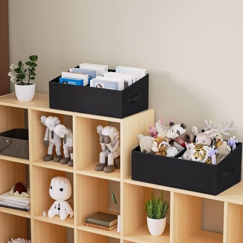 DIMJ Trapezoid Storage Bins for clothes - 4 Packs Closet Organizers and Storage Baskets, Foldable Closet Baskets with Handles and Divider, Closet Storage Bin Toybox for Shelves Living Room Bedroom - color: Black, size: 4 Bins 16.5"x11"x7.8"