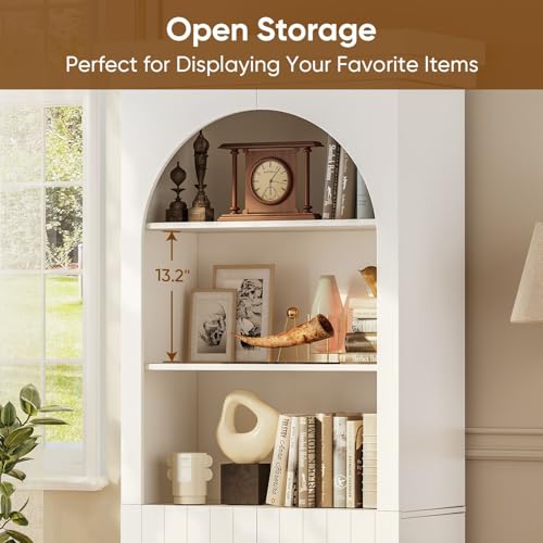 71" Modern Tall Bookcase and Bookshelf, Modern Storage Combination for Home Office or Study,and Living Room with Glass Door and Open Shelf Cabinets, White with Gold Handles, 4 of Set