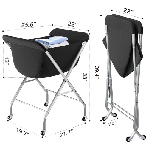 ELYKEN Laundry Cart with Wheels, 33”H Easy Rolling Laundry Hamper with Removable Liner Bag, Sturdy Metal Frame Clothes Basket with 4 Casters and 2 Brakes - color: Black, size: 25.6"L x 22"W x 33"H