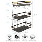 Sevenblue 2 Tier Large Fruit Basket for Kitchen Counter with 2 Mobile Banana Hangers, 2026 Pro Detachable Metal Fruit Bowl with Wooden Handle (Brown, 3 Tier) - color: Brown, size: 3 Tier
