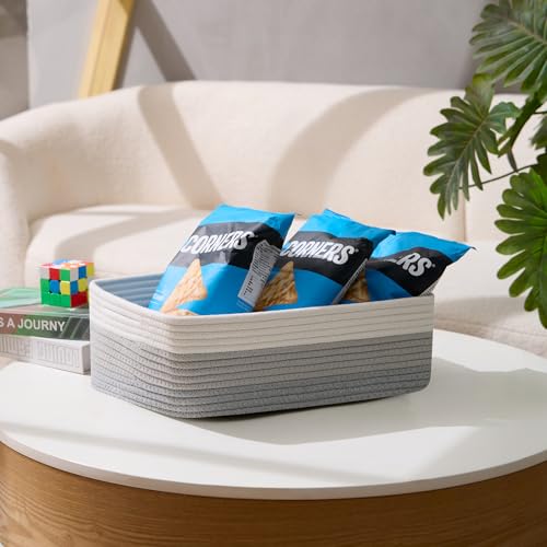 MiniArk Large Shallow Organizing Baskets 15x11x5.1 Inches - Rope Woven Storage Bins for Bathroom, Shelves, Cube Closet, Gradient Grey 2 Packs - color: Gradient Grey, size: 2pcs-L15×W11×H5.1"