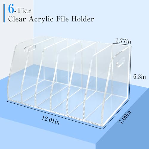 6-Tier Clear Acrylic File Holder, Vertical Document Organizer for Magazines, Binders, Notebooks & Envelopes - Multi-Purpose Desk Storage for Home Office（B5,6 Sections） - size: B5, 6 Sections