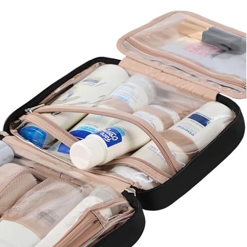 NISHEL Travel Toiletry Bag for Women, Makeup Essentials Organizer, Hanging Case for Accessories, Cosmetics, Medium Size, Black - color: Black, size: Medium