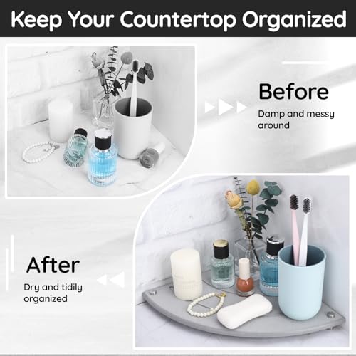 Segbeauty Corner Counter Shelf, 9.85in Water Absorbing Stone Drying Mat for Kitchen Counter, Instant Drying Stone Tray Dish Sponge Holder, Fast Drying Diatomaceous Bathroom Counter Corner Organizer - color: Gray, size: 9.9" x 9.9" x 1.2"
