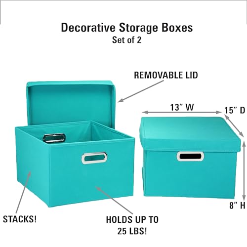 Household Essentials Fabric Storage Boxes with Lids and Handles, Aqua - color: Aqua, size: 2 Count