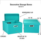 Household Essentials Fabric Storage Boxes with Lids and Handles, Aqua - color: Aqua, size: 2 Count