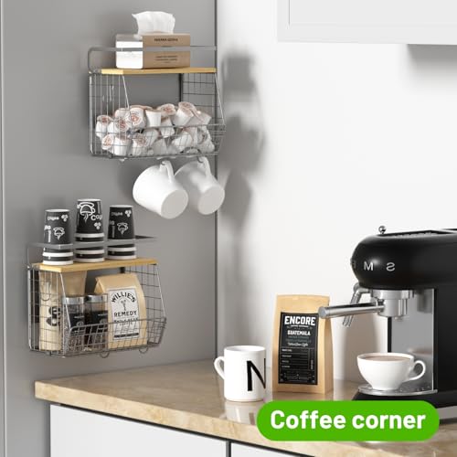 Magnetic Shelf for Fridge with Wood Lid, Fruit Potato and Onion Storage Bins, Pantry Organizers & Storage, Large Container Magnetic Spice Rack for Refrigerator, Kitchen Counter (Silver-gray, 2) - color: Silver-gray, size: 2-Small