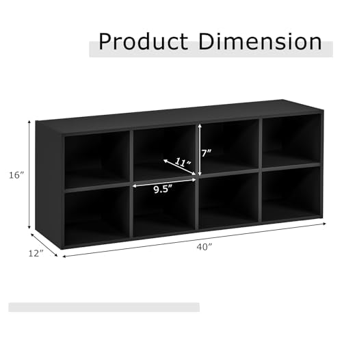 Tangkula 8 Cubbies Shoe Storage Bench, Shoe Organizer with 500 LBS Weight Capacity, Cubby Shoe Rack Storage Cabinet for Entryway, Hallway, Living Room and Bedroom (Black) - color: Black