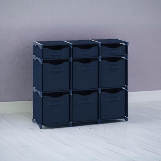 Cube Storage Organizer with Storage Bins Included - The Perfect Closet Organizers and Storage Solution. Includes 9 Storage Cubes, Great For Toy Storage, Closet Storage, Clothes Storage (Navy) - color: Navy, size: 9 Storage Cubes