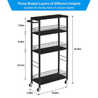 YBING Slim Storage Cart Kitchen Rolling Utility Cart on Wheels 4 Tier Mobile Narrow Cart with Wood and Metal Handle Slide Out Storage Shelving Unit Cart for Kitchen Living Room Small Places Black - color: Black