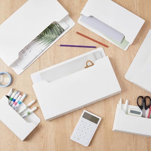 Fuutreo 6 Pcs Magnetic Wall File Organizer Magnetic Wall File Holder Refrigerator Magazine Holder for Mail Letters Paper(White,Horizontal-3 Mixed Size) - color: White, size: Horizontal-3 Mixed Size